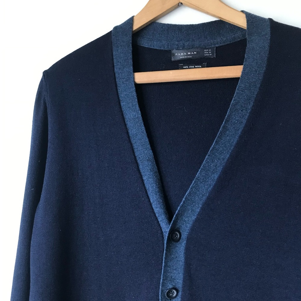 Zara Man 100% Fine Merino Wool Button-up Cardigan Size M